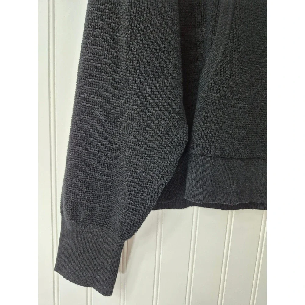 Michael Kors Black Waffle Knit Hoodie Gold Logo Pullover Cropped Sweater Medium